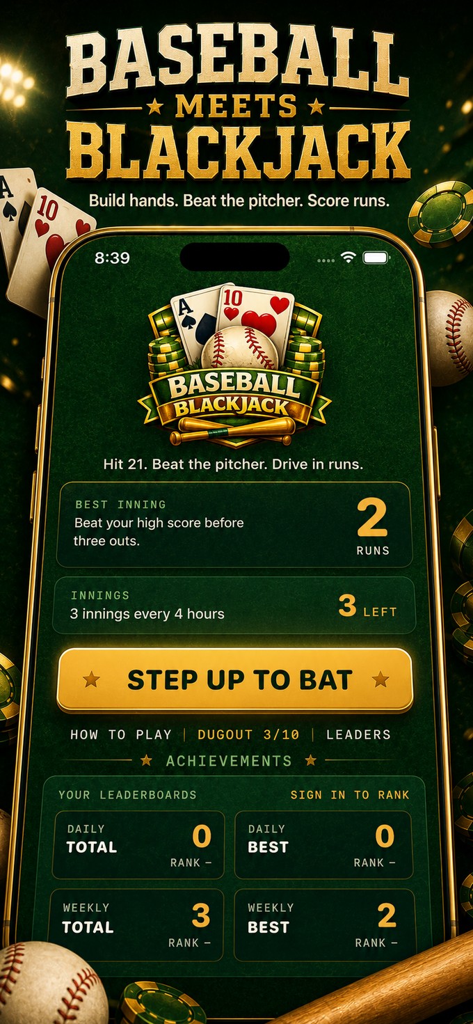 Baseball Blackjack home screen